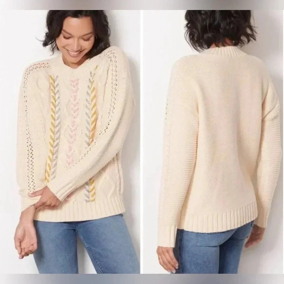 NWT Michael Stars Grace Pullover Sweater Chalk Combo Size XS - Picture 6 of 8